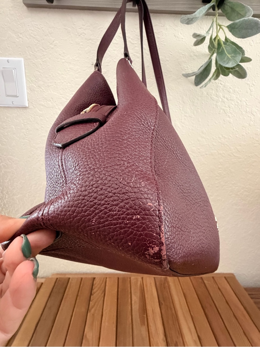 Kate Spade Pebbled Leather Shoulder Tote in Burgundy Wine - Picture 4 of 12